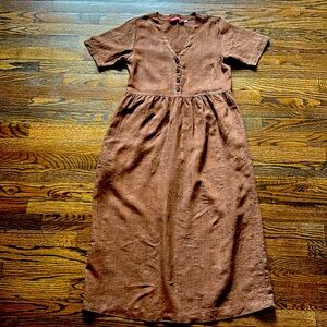 Pyne & Smith No. 31 V Neck Full Length Linen Dress Nutmeg XS
